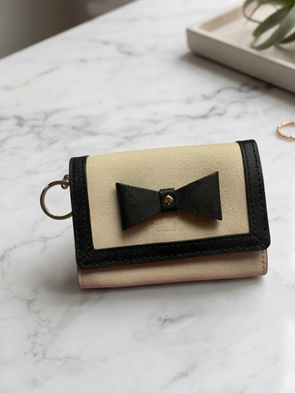 kate spade Cream and Black Bow-Accent Wallet